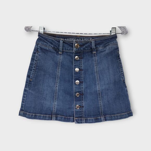 American Eagle Outfitters Dresses & Skirts - Womens American Eagle Outfitters Stretch Blue Jean Button Front Skirt Size 00